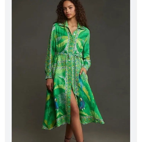 FARM Rio Dresses & Skirts - Farm Rio Macaw Scarf Chemise Midi Dress‎ Size S NWT Anthropologie Green